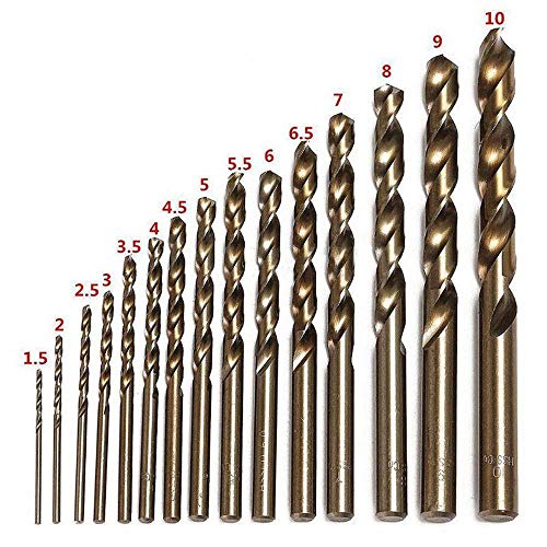 ZJN-JN Brocas, Taladro 15pcs métrica M35 cobalto Acero Conjunto resistente al calor Bit rosca Taladro con caña recta 1.5-10Mm acero Pounch de Split broca de acero de la correa automática 1Pc Punzón Fr