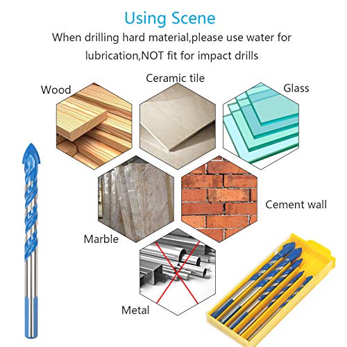 ZoomSky - Juego de 10 brocas para mampostería con punta de carburo de tungsteno para azulejos de cerámica para hormigón, ladrillo, vidrio, plástico y madera, varios tamaños de 6/8/10/12 mm
